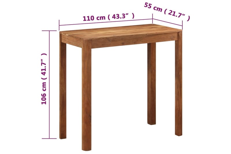 Barbord heltre akasie med rosentre-finish 110x55x106 cm - Brun - Møbler - Bord - Barbord & ståbord