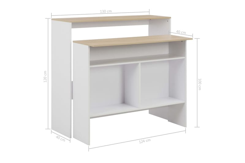 Barbord med 2 bordplater hvit og eik 130x40x120 cm - Møbler - Bord - Barbord & ståbord