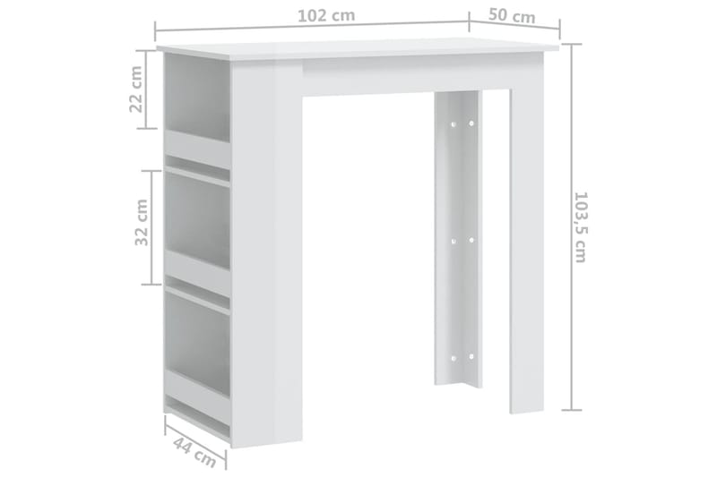 Barbord med oppbevaringsstativ høyglans hvit 102x50x103,5 cm - Hvit - Møbler - Bord - Barbord & ståbord