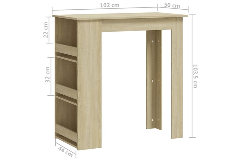 Barbord med oppbevaringsstativ sonoma eik 102x50x103,5 cm sp - Beige - Møbler - Bord - Barbord & ståbord