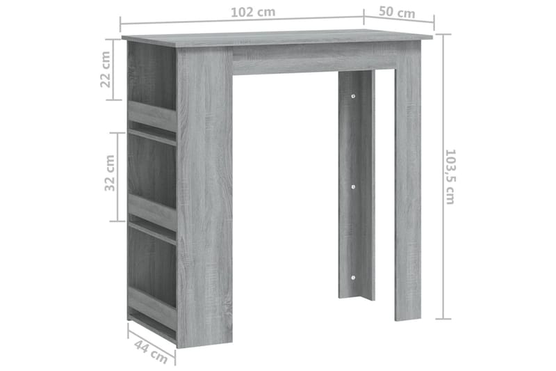 Barbord med stativ grå sonoma eik 102x50x103,5 cm sponplate - Grå - Barbord & ståbord - Barbord med oppbevaring