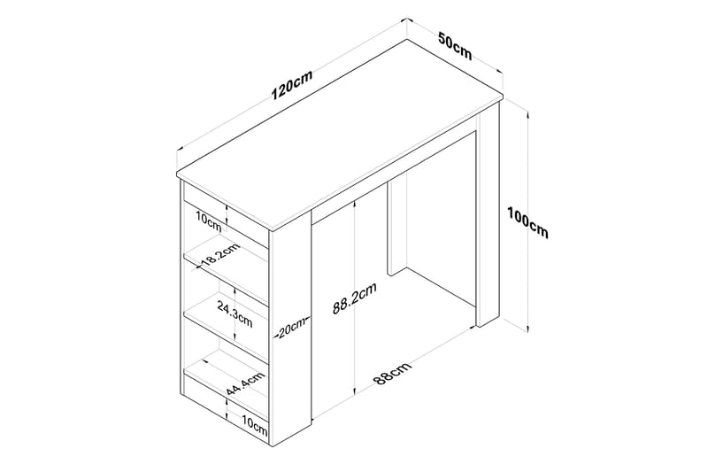 Iwao Bardisk 50x120 cm Brun/Hvit - Hanah Home - Møbler - Bord - Barbord & ståbord