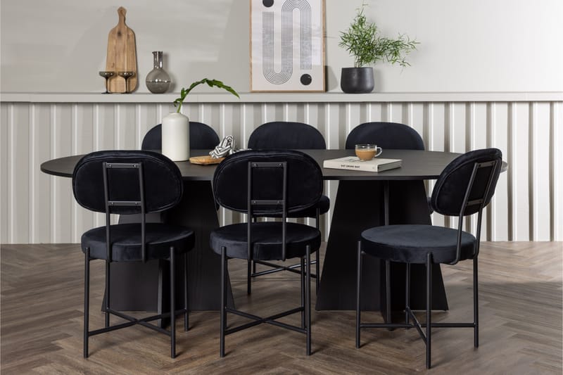 Bariso Spisegruppe 230 cm Oval med 6 Stella Stoler - Svart - Spisegrupper