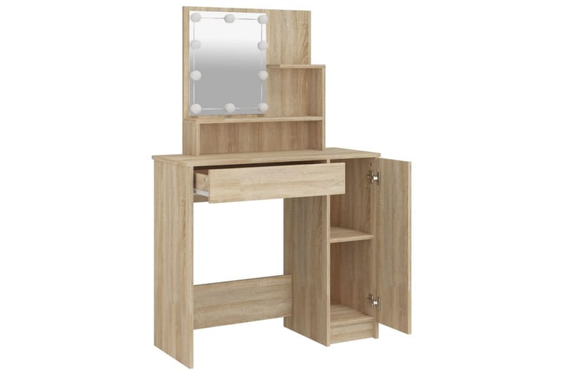 beBasic Sminkebord med LED sonoma eik 86,5x35x136 cm - Brun - Møbler - Bord - Sminkebord & toalettbord