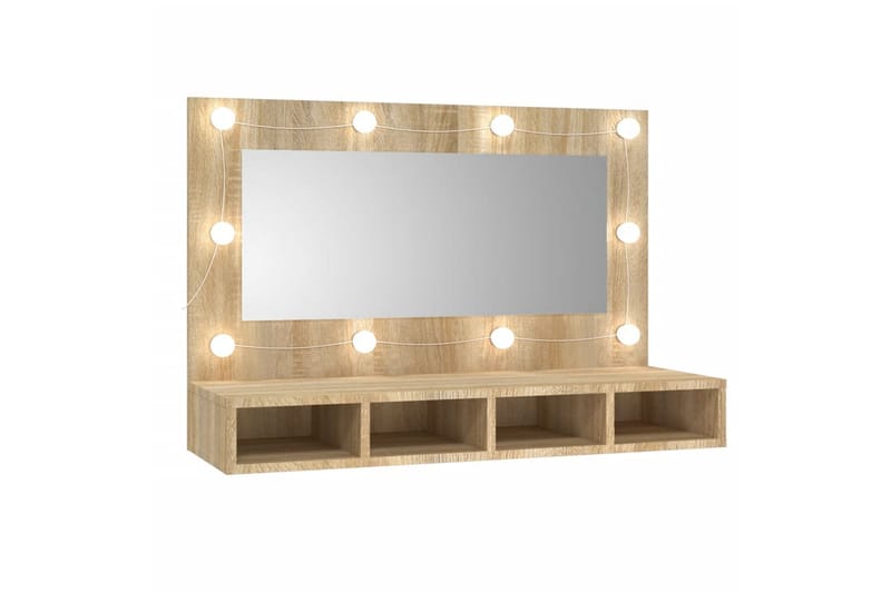 beBasic Speilskap med LED sonoma eik 90x31,5x62 cm - Brun - Møbler - Bord - Sminkebord & toalettbord