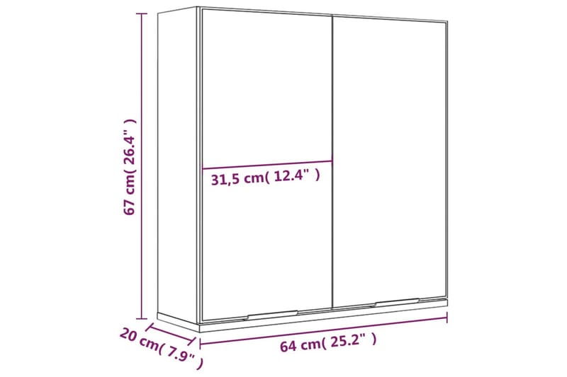 beBasic Speilskap til baderom høyglans hvit 64x20x67 cm - Hvit - Møbler - Bord - Sminkebord & toalettbord