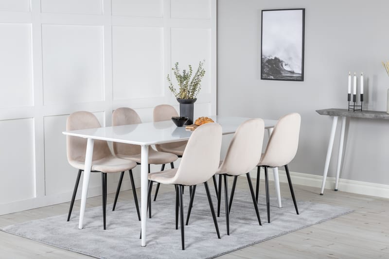 Bennie Spisegruppe 180 cm Rektangulær med 6 Bennie Stoler - Beige - Møbler - Bord - Spisegrupper