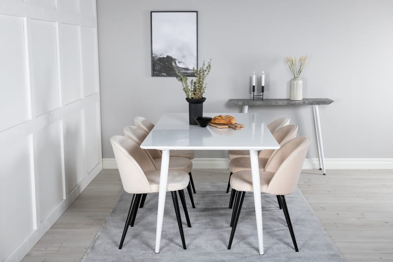 Bennie Spisegruppe 180 cm Rektangulær med 6 Sedavi Stoler - Beige - Møbler - Bord - Spisegrupper