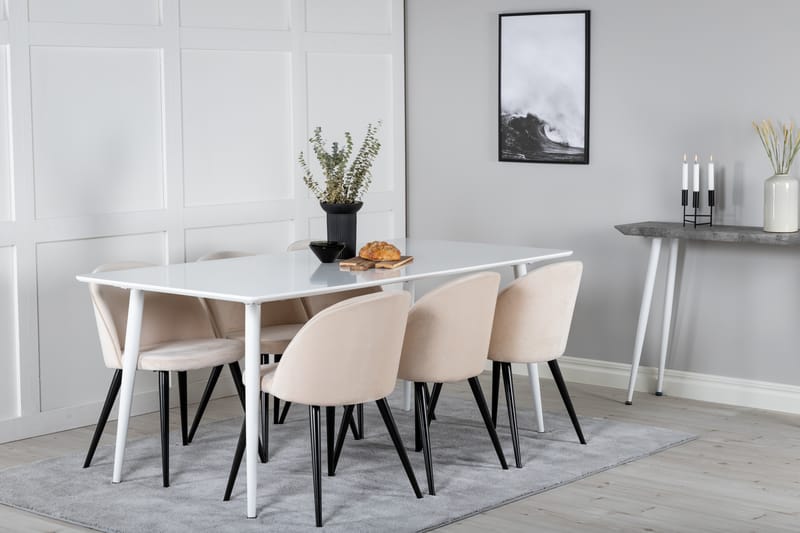 Bennie Spisegruppe 180 cm Rektangulær med 6 Sedavi Stoler - Beige - Møbler - Bord - Spisegrupper