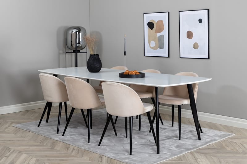 Bennie Spisegruppe 240 cm Rektangulær med 6 Sedavi Stoler - Beige - Møbler - Bord - Spisegrupper