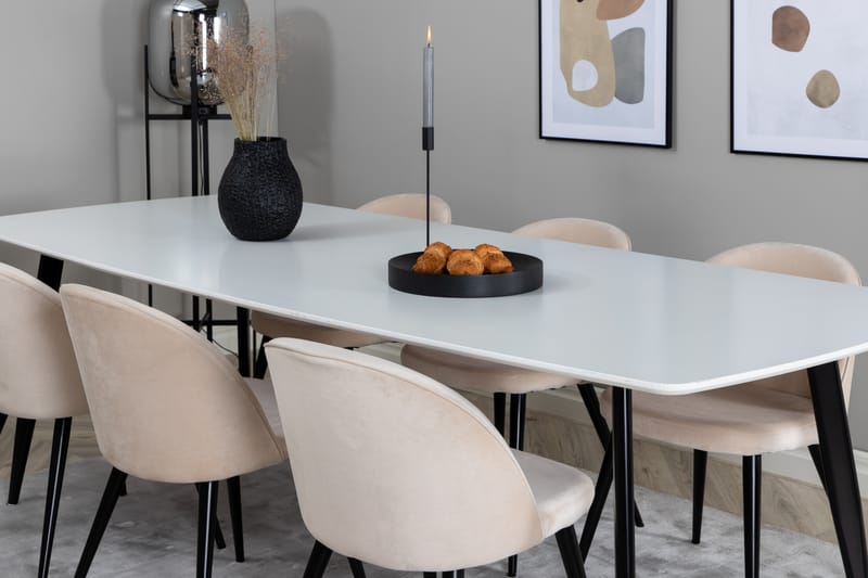 Bennie Spisegruppe 240 cm Rektangulær med 6 Sedavi Stoler - Beige - Møbler - Bord - Spisegrupper