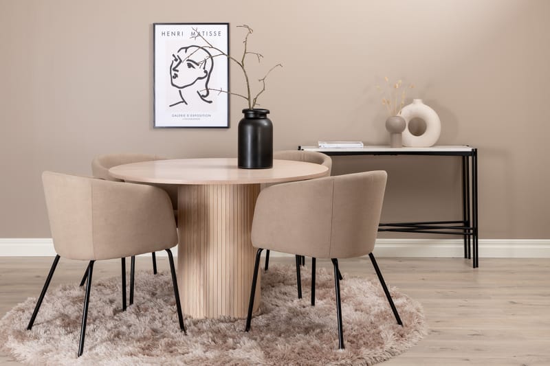 Biana Spisegruppe 110 cm Rund med 4 Berita Stoler - Beige - Møbler - Bord - Spisegrupper