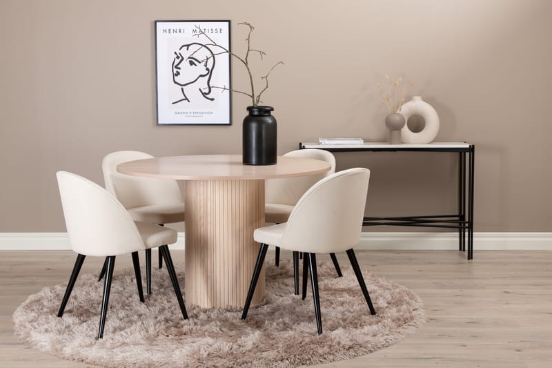 Biana Spisegruppe 110 cm Rund med 4 Sedavi Stoler - Beige - Møbler - Bord - Spisegrupper