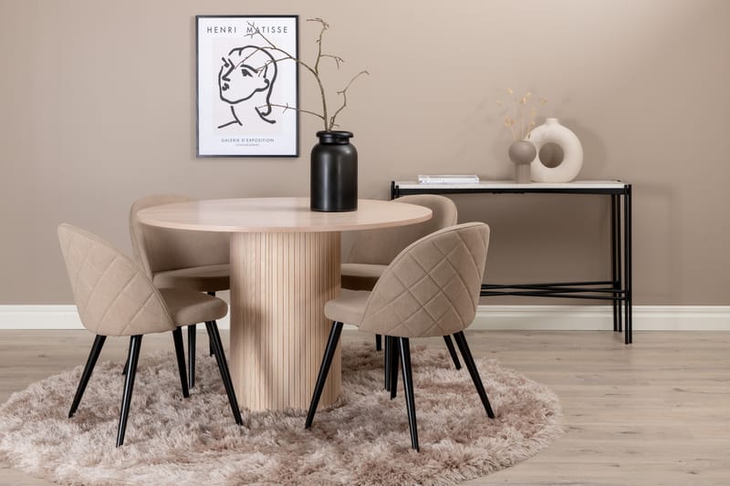 Biana Spisegruppe 110 cm Rund med 4 Sedavi Stoler - Beige - Møbler - Bord - Spisegrupper