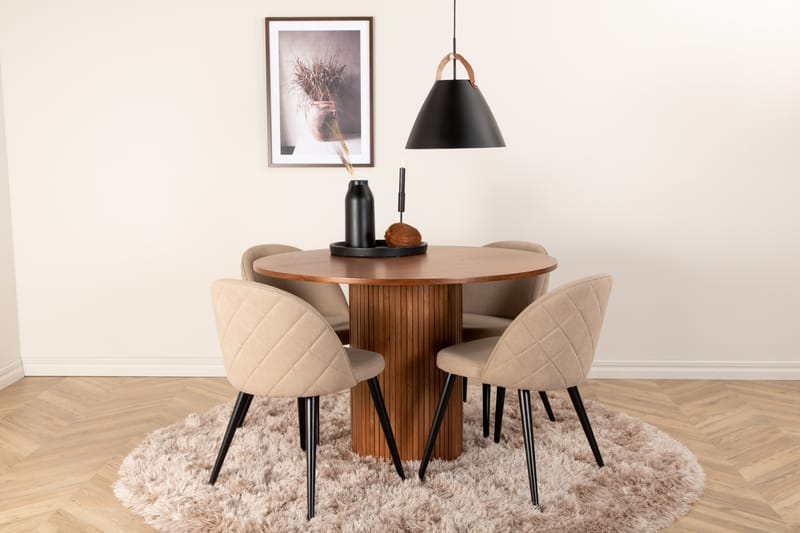 Biana Spisegruppe 110 cm Rund med 4 Sedavi Stoler - Beige - Møbler - Bord - Spisegrupper