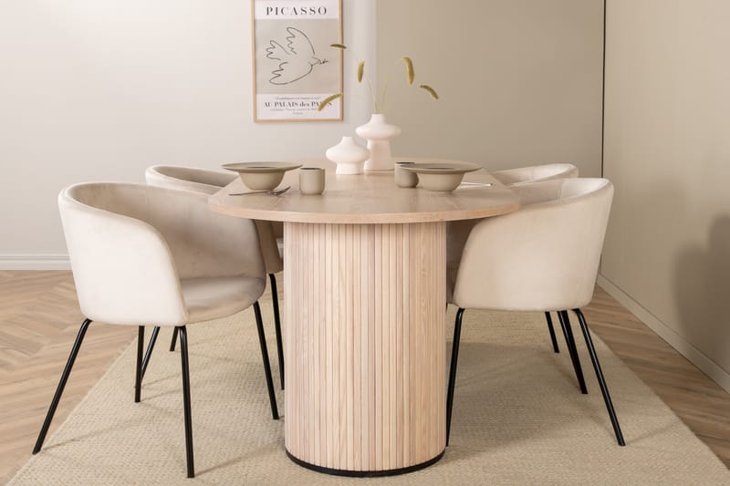 Biana Spisegruppe 200 cm Oval med 4 Berita Stoler - Beige - Møbler - Bord - Spisegrupper