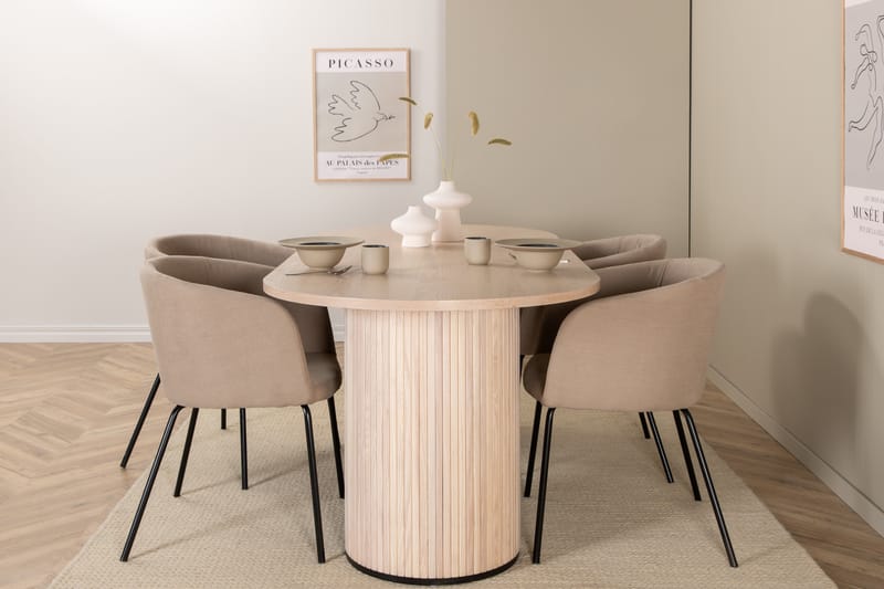 Biana Spisegruppe 200 cm Oval med 4 Berita Stoler - Beige - Møbler - Bord - Spisegrupper