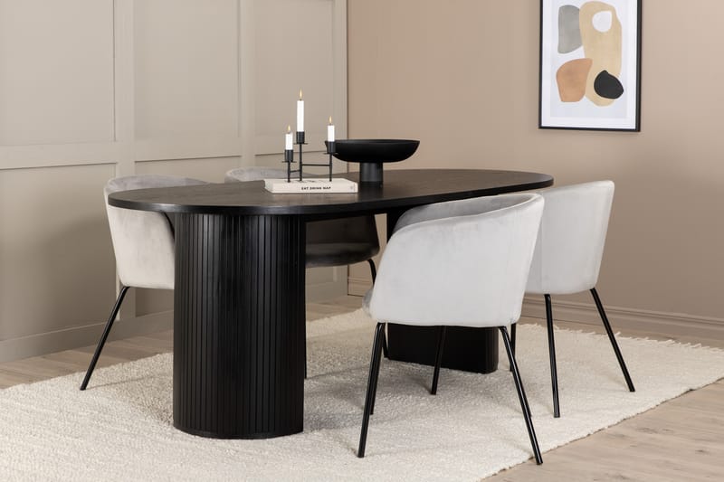 Biana Spisegruppe 200 cm Oval med 4 Berita Stoler - Svart - Møbler - Bord - Spisegrupper