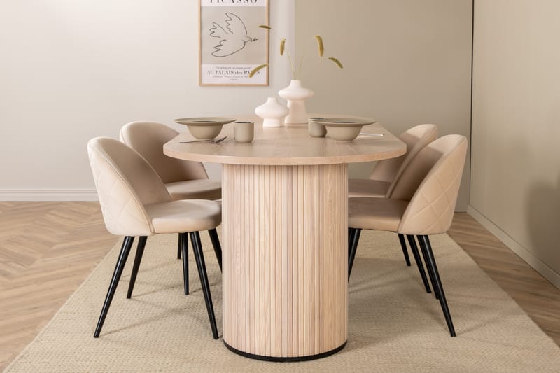 Biana Spisegruppe 200 cm Oval med 4 Sedavi Stoler - Beige - Møbler - Bord - Spisegrupper