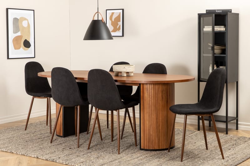 Biana Spisegruppe 200 cm Oval med 6 Bennie Stoler - Svart - Møbler - Bord - Spisegrupper