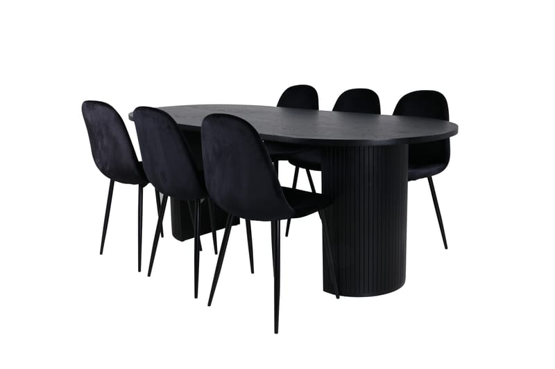 Biana Spisegruppe 200 cm Oval med 6 Bennie Stoler - Svart - Møbler - Bord - Spisegrupper