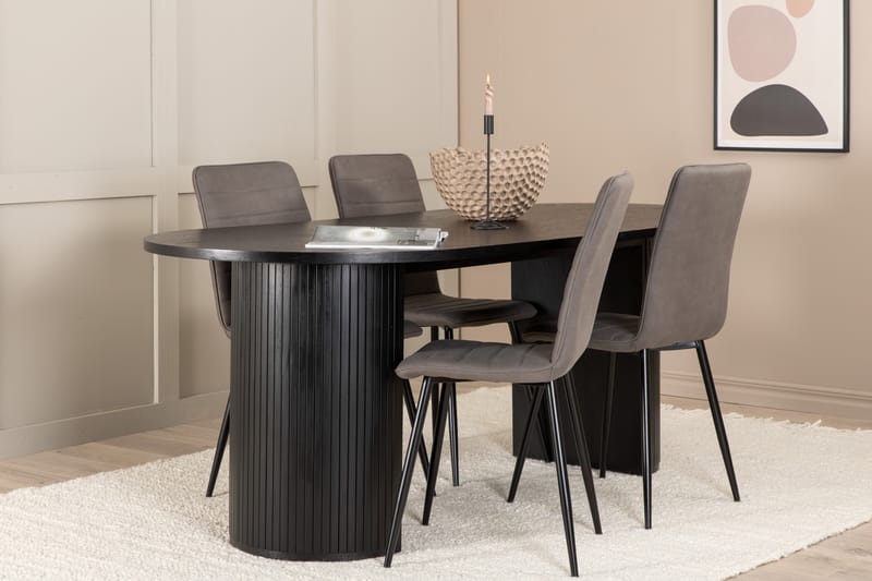 Bianca Spisegruppe 200 cm Oval med 4 Windu Lyx Stoler - Sort - Møbler - Bord - Spisegrupper