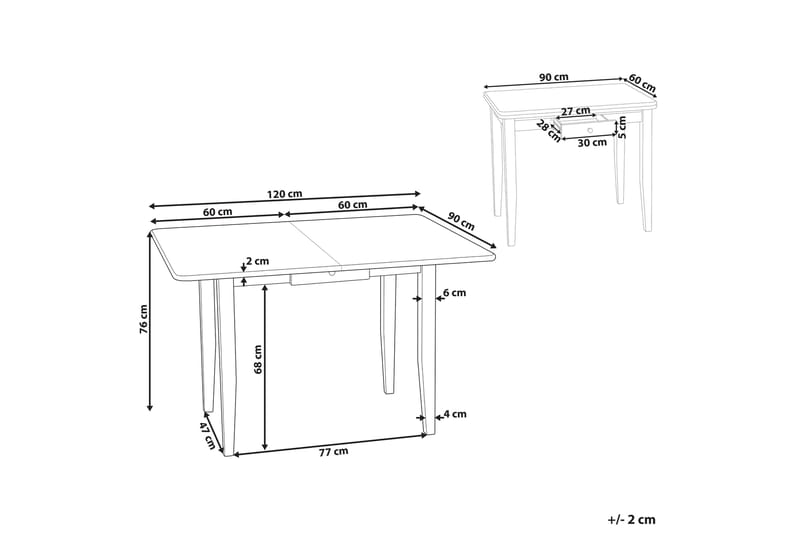 Burgos Spisebord Uttrekkbart 90-120x60 cm - Lysebrun - Møbler - Bord - Spisebord & kjøkkenbord