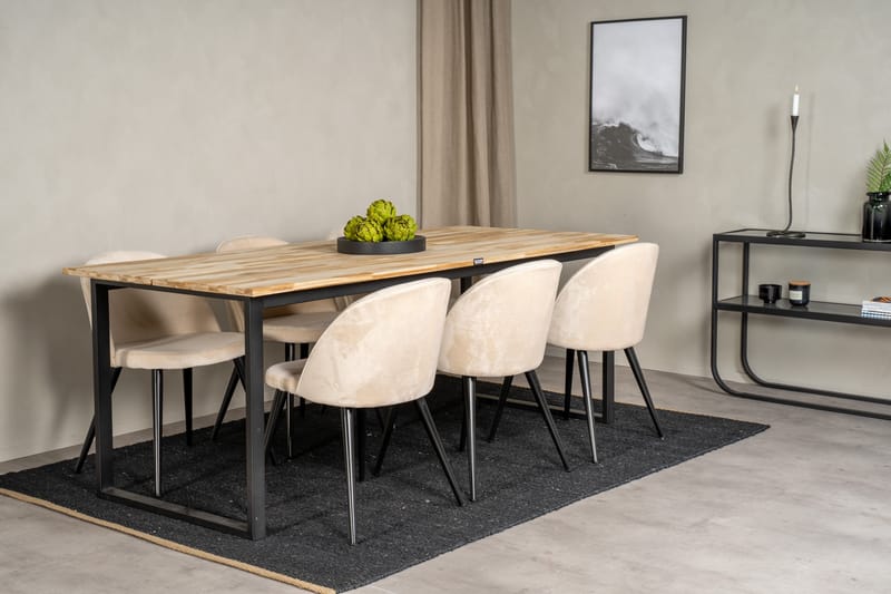 Cirebon Spisegruppe 200 cm Rektangulær med 6 Velvet Stoler - Beige - Møbler - Bord - Spisegrupper