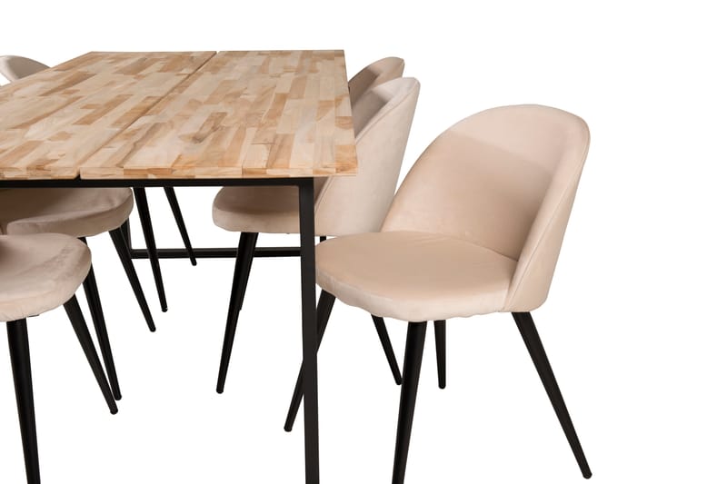 Cirebon Spisegruppe 200 cm Rektangulær med 6 Velvet Stoler - Beige - Møbler - Bord - Spisegrupper