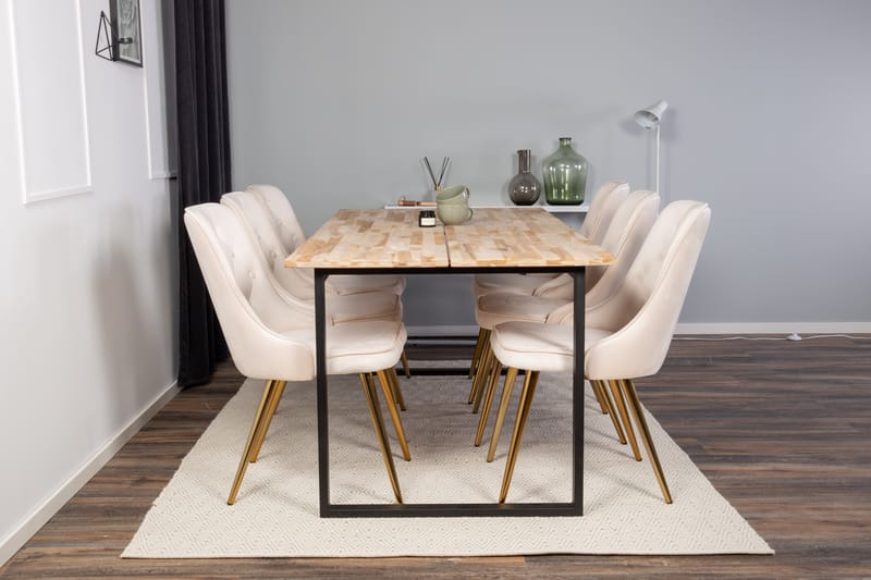 Cirebon Spisegruppe 200 cm Rektangulær med 6 Velvet Stoler - Beige - Møbler - Bord - Spisegrupper