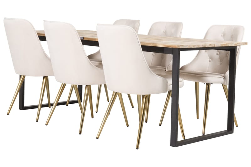 Cirebon Spisegruppe 200 cm Rektangulær med 6 Velvet Stoler - Beige - Møbler - Bord - Spisegrupper