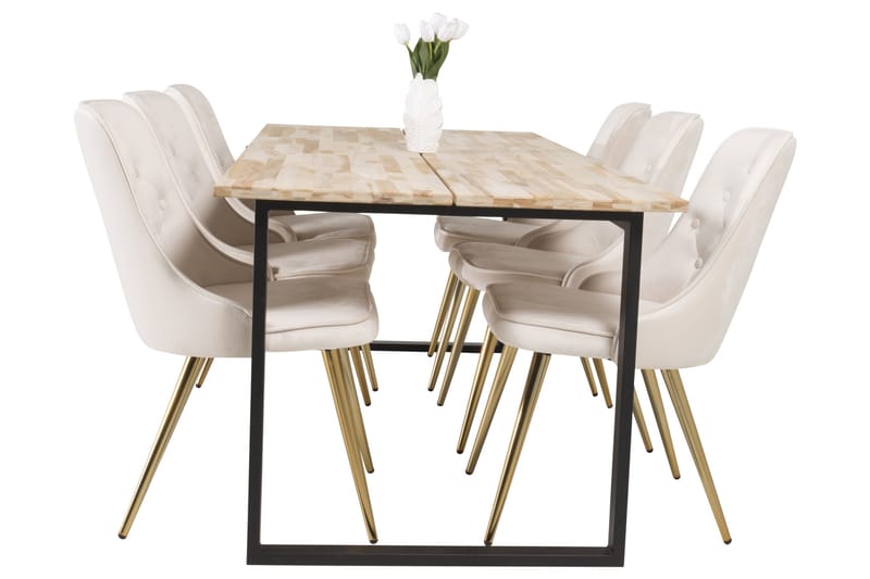 Cirebon Spisegruppe 200 cm Rektangulær med 6 Velvet Stoler - Beige - Møbler - Bord - Spisegrupper