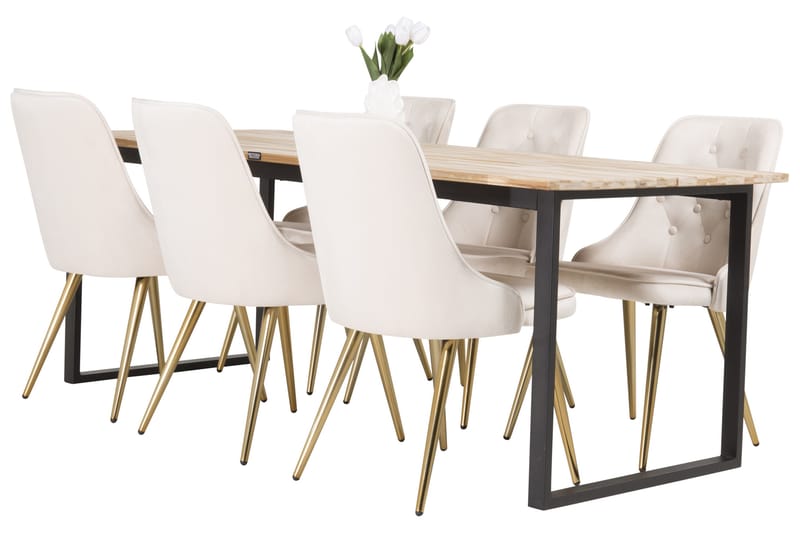 Cirebon Spisegruppe 200 cm Rektangulær med 6 Velvet Stoler - Beige - Møbler - Bord - Spisegrupper