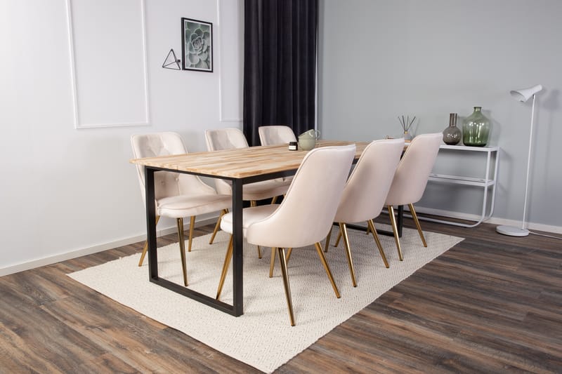 Cirebon Spisegruppe 200 cm Rektangulær med 6 Velvet Stoler - Beige - Møbler - Bord - Spisegrupper