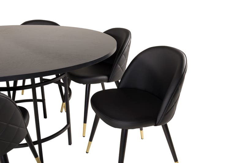 Copenhagen Spisegruppe 140 cm Rund med 6 Velvet Stoler - Sort/Guld - Møbler - Bord - Spisegrupper