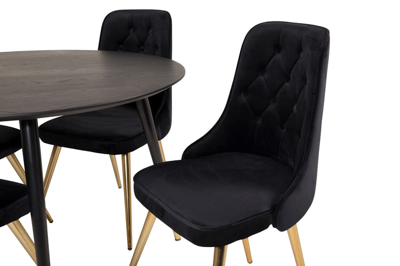 Dipp Spisegruppe 115 cm Rund med 4 Velvet Deluxe Stoler - Sort/Guld - Møbler - Bord - Spisegrupper