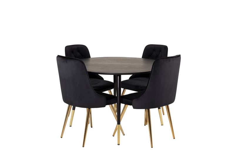 Dipp Spisegruppe 115 cm Rund med 4 Velvet Deluxe Stoler - Sort/Guld - Møbler - Bord - Spisegrupper