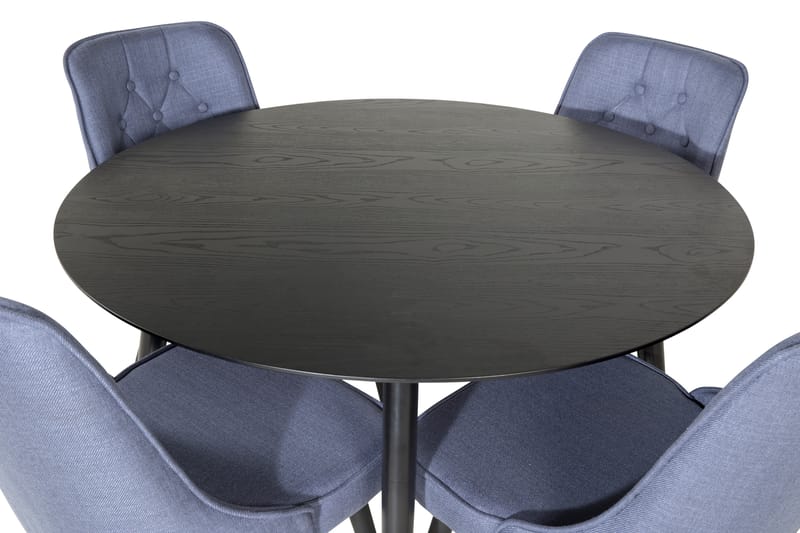 Dipp Spisegruppe 115 cm Rund med 4 Velvet Stoler - Sort - Møbler - Bord - Spisegrupper