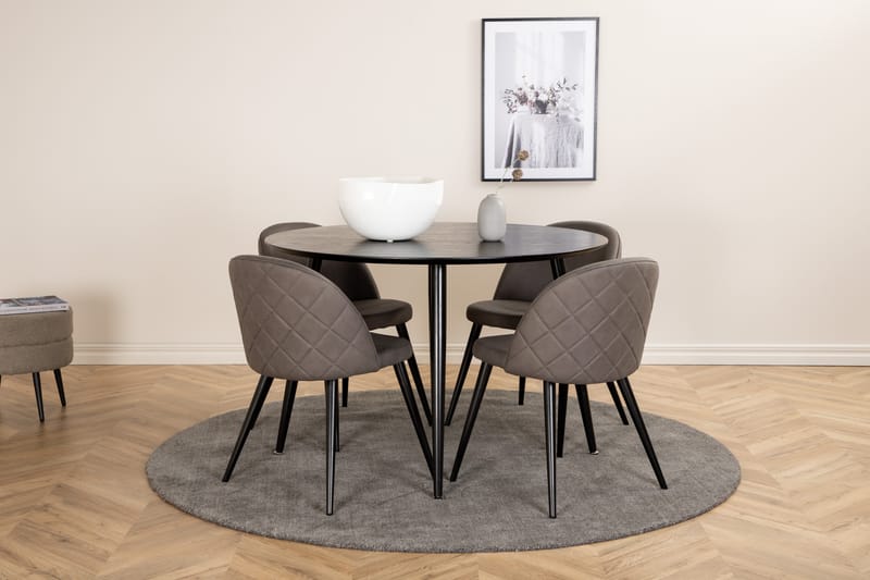 Dipp Spisegruppe 115 cm Rund med 4 Velvet Stoler - Sort - Møbler - Bord - Spisegrupper