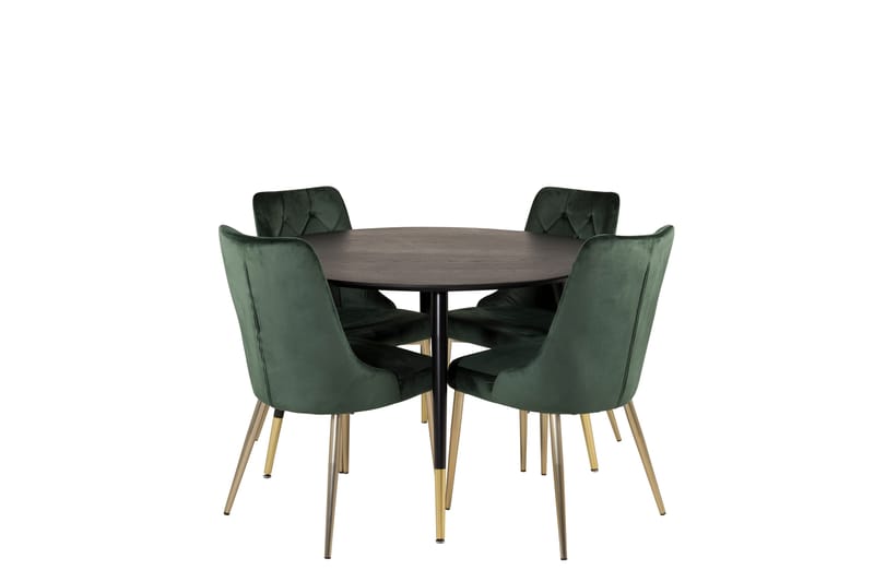 Dipp Spisegruppe 115 cm Rund med 4 Velvet Stoler - Sort/Guld - Møbler - Bord - Spisegrupper