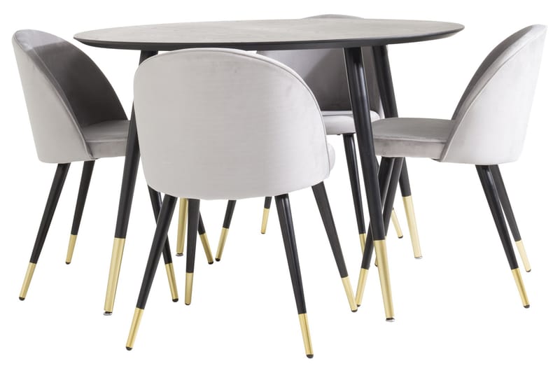 Dipp Spisegruppe 115 cm Rund med 4 Velvet Stoler - Sort/Guld - Møbler - Bord - Spisegrupper