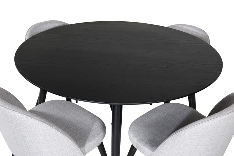 Dipp Spisegruppe 115 cm Rund med 4 Velvet Stoler - Svart - Møbler - Bord - Spisegrupper