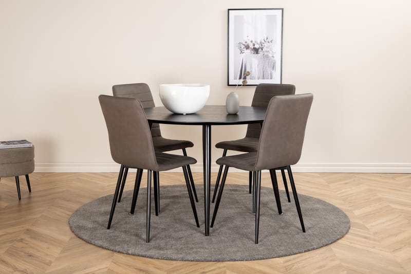 Dipp Spisegruppe 115 cm Rund med 4 Windu Lyx Stoler - Sort - Møbler - Bord - Spisegrupper