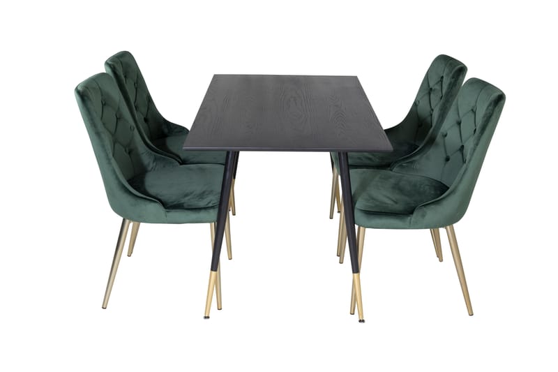 Dipp Spisegruppe 120 cm Rund med 4 Velvet Stoler - Sort/Guld - Møbler - Bord - Spisegrupper