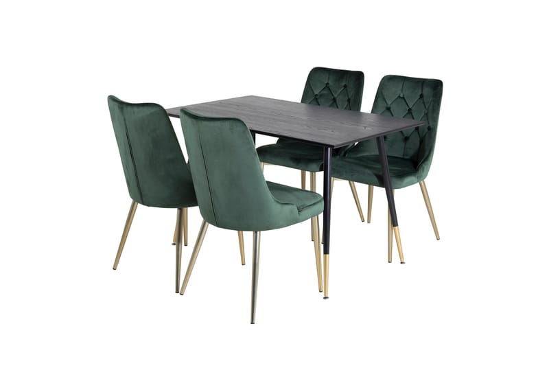 Dipp Spisegruppe 120 cm Rund med 4 Velvet Stoler - Sort/Guld - Møbler - Bord - Spisegrupper