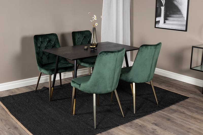 Dipp Spisegruppe 120 cm Rund med 4 Velvet Stoler - Sort/Guld - Møbler - Bord - Spisegrupper