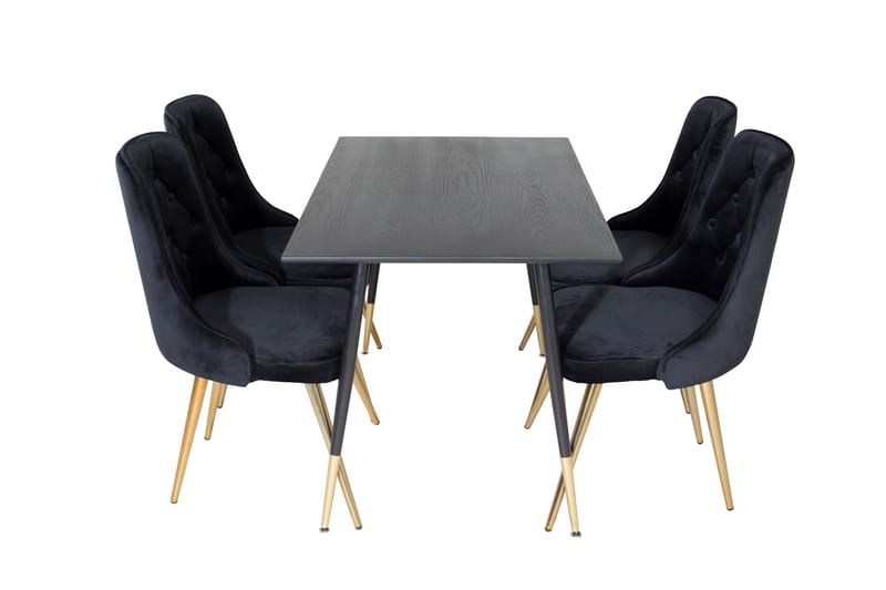 Dipp Spisegruppe 120 cm Rund med 4 Velvet Stoler - Sort/Guld - Møbler - Bord - Spisegrupper