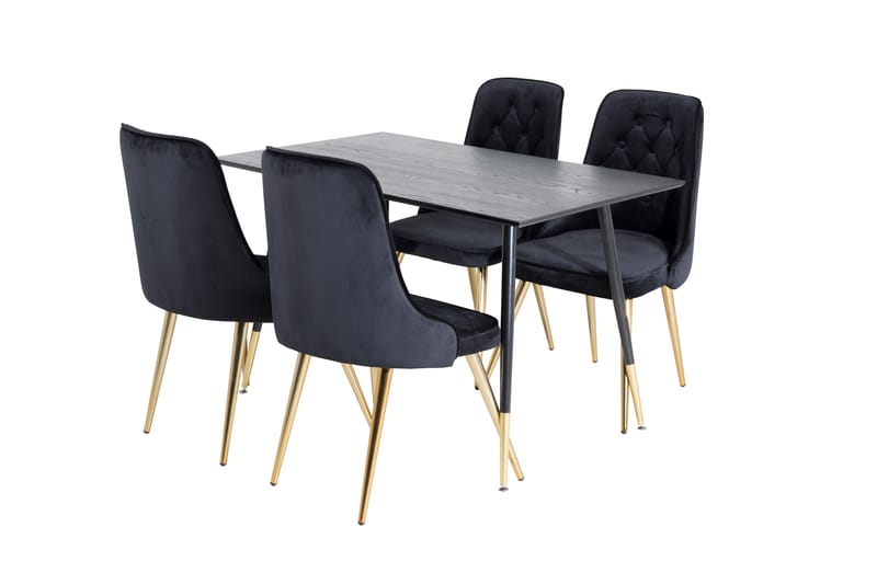 Dipp Spisegruppe 120 cm Rund med 4 Velvet Stoler - Sort/Guld - Møbler - Bord - Spisegrupper