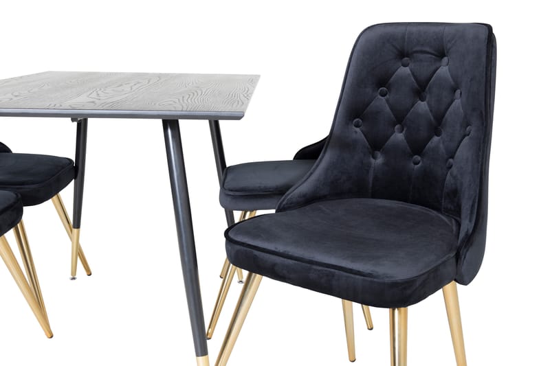 Dipp Spisegruppe 120 cm Rund med 4 Velvet Stoler - Sort/Guld - Møbler - Bord - Spisegrupper