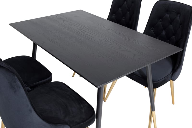 Dipp Spisegruppe 120 cm Rund med 4 Velvet Stoler - Sort/Guld - Møbler - Bord - Spisegrupper